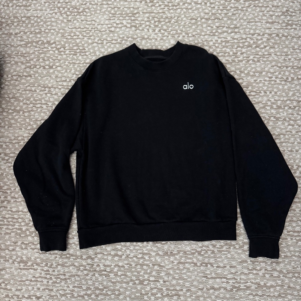 Alo Yoga-ACCOLADE CREW NECK PULLOVER-Black-Size S